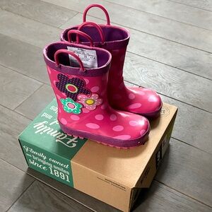 Pink Polka Dot Rain Boots with Flower Design